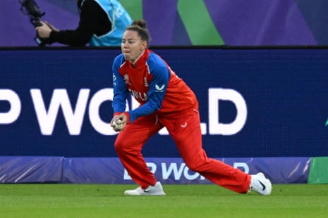 Linsey Smith of England catches Kavisha Dilhari of Sri Lanka off the bowling of Freya Kemp.