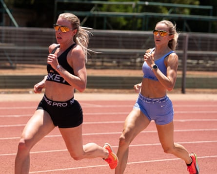 Keely Hodgkinson and Georgia Hunter Bell during a training session in Potchefstroom, South Africa