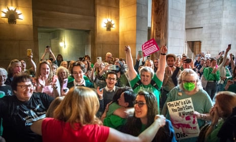 Abortion rights supporters on Thursday at the Nebraska state capital in Lincoln, Nebraska.