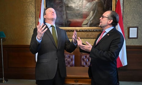 David Cameron (left) welcoming Austrian foreign minister, Alexander Schallenberg to the Foreign Office today.