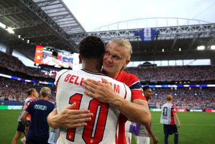 Erling Haaland congratulates Jude Bellingham on England’s win