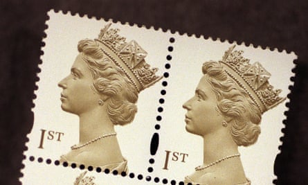 Two postage stamps with the Queen's head on them
