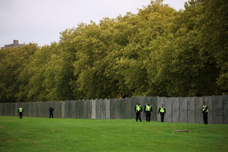 Police officers on patrol near Windsor Castle, where Donald Trump is arriving today.