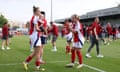 Vivianne Miedema and Beth Mead on Arsenal’s lap of honour.