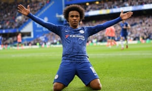 Willian celebrates scoring for Chelsea.