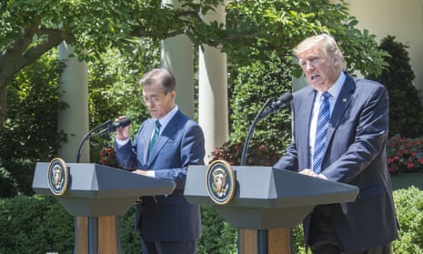 South Korean President Moon Jae-in with Donald Trump at the White House, where they discussed the North Korean regime. 