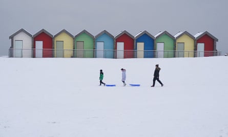 Beach huts in the snow