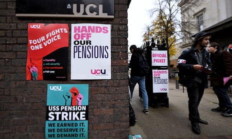 A picket line at University College London.