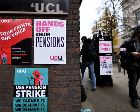 A picket line at University College London.