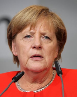 German chancellor Angela Merkel at an election campaign rally in Heidelberg, south-west Germany, on Tuesday.