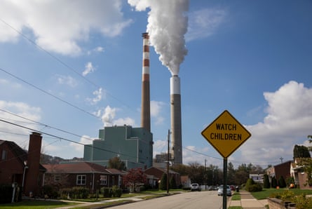 Smoke rising from the Cheswick coal-fired power plant in Springdale, Pennsylvania on October 26, 2017. Laura Jacko suspects emissions from the power plant could be behind her husband’s asthma and the breathing problems suffered by her son, who was born prematurely.