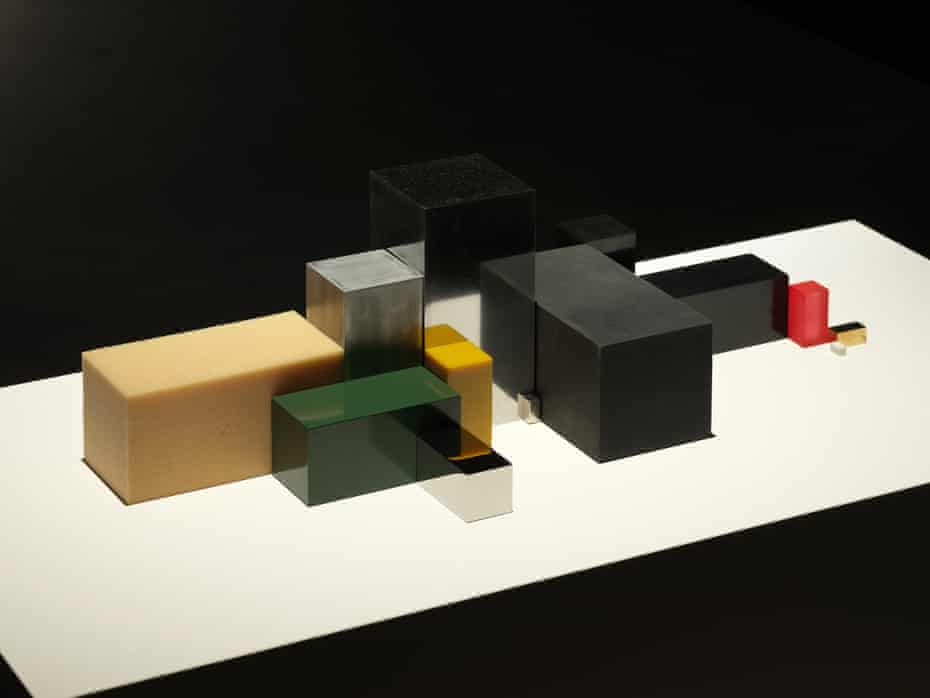 tan, green, silver and red prisms