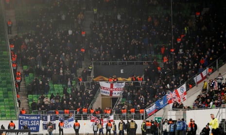 Chelsea’s travelling supporters during the Europa League group match against Vidi in Budapest last month