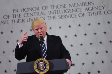 US president Donald Trump speaks at CIA headquarters in Langley, Virginia.