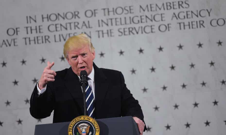 Donald Trump speaks at CIA headquarters in Langley, Virginia in January 2017.