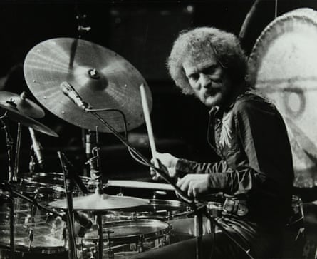 Ginger Baker performing at the Forum theatre, Hatfield in 1980.