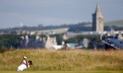 The 13th hole of the fabled Old Course, played by American Dustin Johnson on the fourth day of the Open.