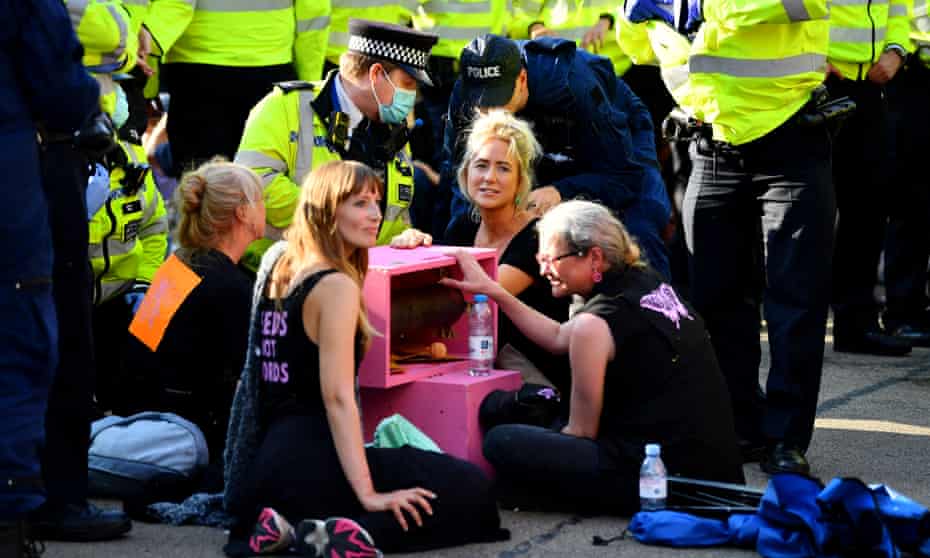 Extinction Rebellion protesters locked together in Oxford Circus London