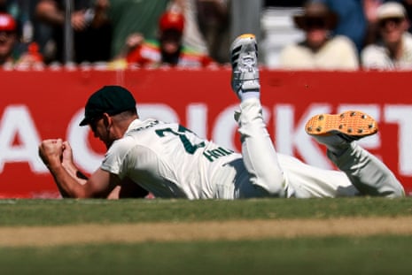 Beau Webster dives to take a catch to dismiss Mehidy Hasan Miraz