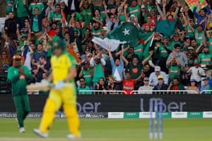Bangladesh fans celebrate as Finch returns to the pavilion.