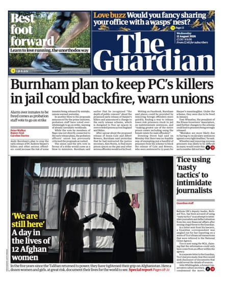 Front page of the Guardian 12 August