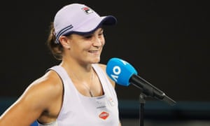 Australia’s Ashleigh Barty being interviewed after winning her fourth round match.