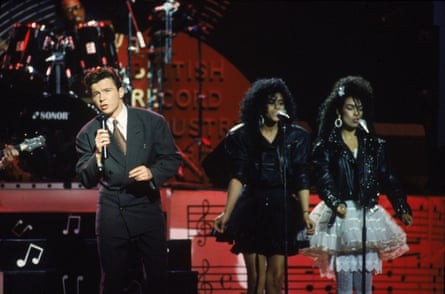Rick Astley performs at the 1986 BFI awards.