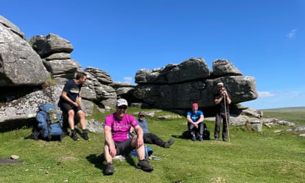 Group of men hiking on Dartmoor