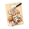 chopping mushrooms for stroganoff