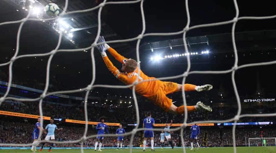 Manchester City’s Vincent Kompany scores their first goal against Leicester City, May 6 2019