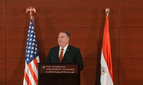 US secretary of state Mike Pompeo delivers a speech at the American University in Cairo, Egypt. 