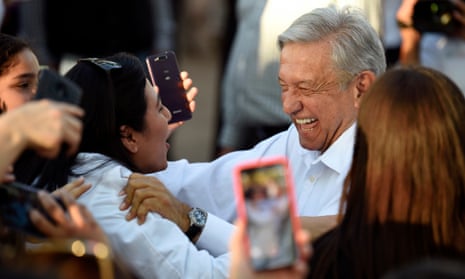 Andrés Manuel López Obrador greets people during a work tour at Badiraguato in Sinaloa, Mexico, on 15 February 2019. 