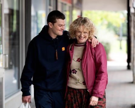 Robert Aramayo’s arm around Maxine Peake’s shoulder as they walk down a street