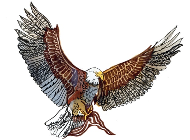 Illustration of a bald eagle with wings spread out