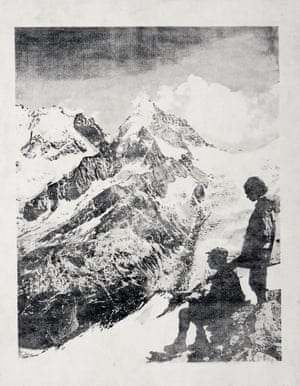 Mountaineers at Corvatsch from the series Monuments), 2022The title of the exhibition is inspired by naturalist John Muir’s (1838-1914) famous remark: ‘The mountains are calling and I must go.’ Nowadays the quotation is often cited in referring to the distinctive appeal of the mountains. These pictures conjure the golden age of tourism and testify to technological efforts to preserve a landscape destined to become extinct in the foreseeable future