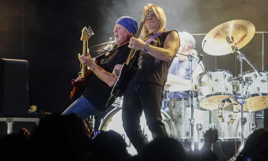 Roger Glover and Steve Morse of Deep Purple play live in Mexico in 2015.