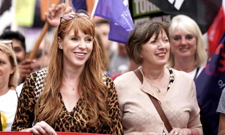 The Labour party deputy leader, Angela Rayner, (left) and Frances O’Grady, the general secretary of the TUC, take part in the protest.
