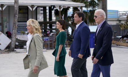 Biden and First Lady Jill Biden with DeSantis and wife Casey DeSantis in Fort Myers Beach, Florida.