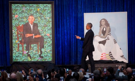 Barack Obama and Michelle Obama’s portraits were revealed on Monday morning in Washington.