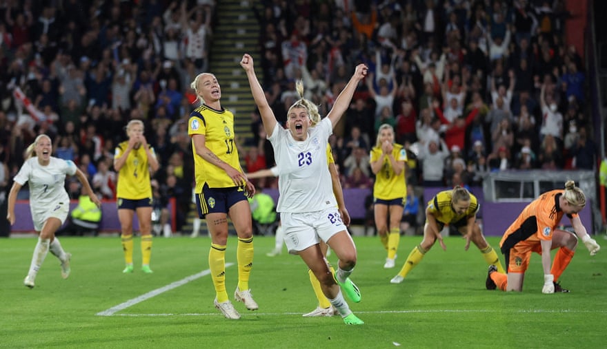 Alessia Russo celebrates after her outrageous backheeled goal against Sweden