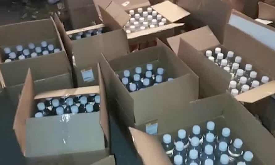 Surrogate alcohol seized by Russian investigators at a warehouse in the region on Friday