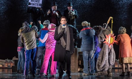 Andy Karl as Phil Connors in the original Groundhog Day, at the Old Vic, London, 2016.