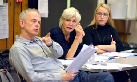 Dominic Cook, Caryl Churchill and Rosemary McKenna in the National theatre production of Here We Go
