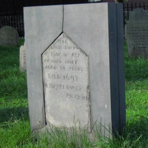 The original gravestone of Mayflower passenger Captain Richard More in the Old Burying Point Cemetery, Salem, Massachusetts.