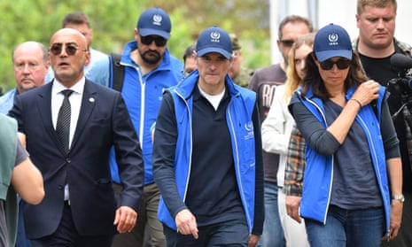 IAEA chief Rafael Grossi flanked by others during his visit to the Zaporizhzhia plant
