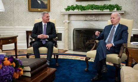Joe Biden and Kevin McCarthy meet in the Oval Office of the White House on 22 May.