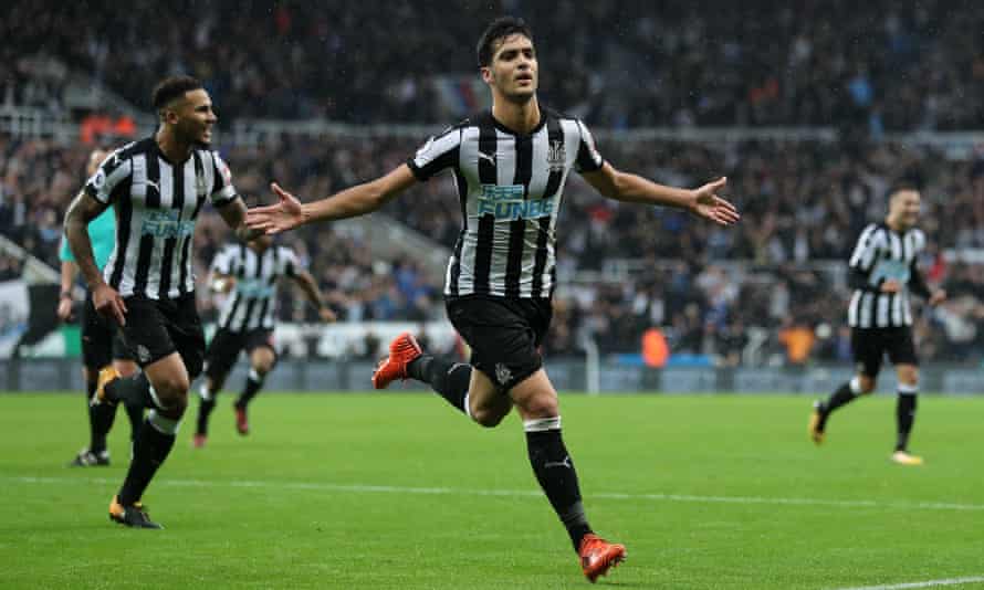 Mikel Merino celebrates after scoring for Newcastle against Crystal Palace in October 2017.