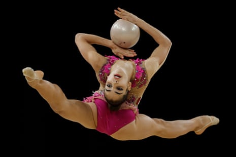 Suzanna Shahbazian of Canada competing with the ball during the individual all-round competition of the rhythmic gymnastics.