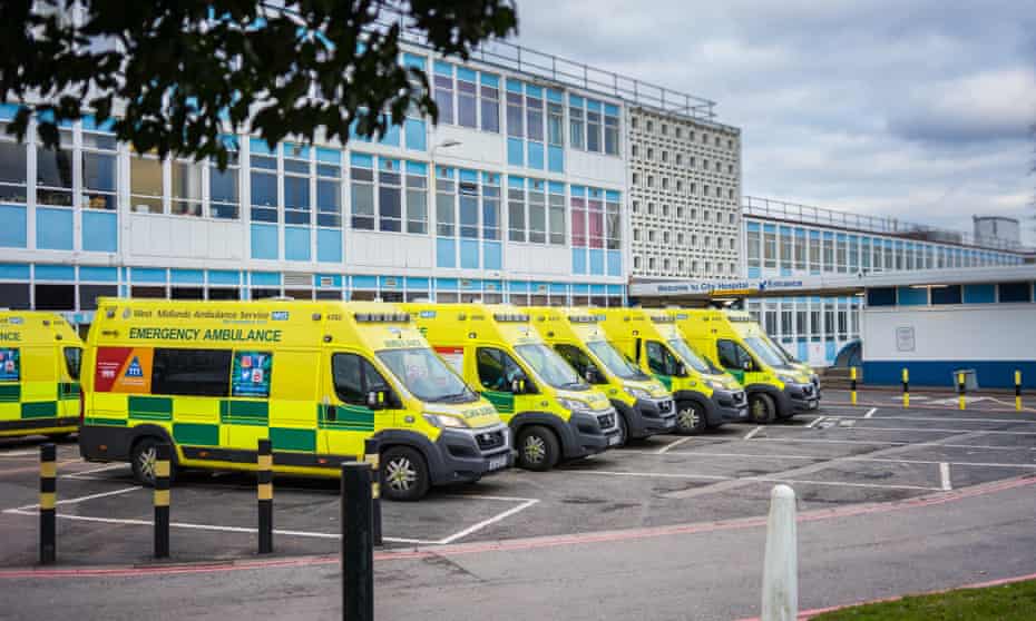 Ambulances outside Birmingham city hospital.