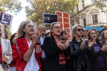 Victorian Premier Jacinta Allan (centre) takes part in a rally against violence against women on 28 April 2024 in Melbourne, Australia.